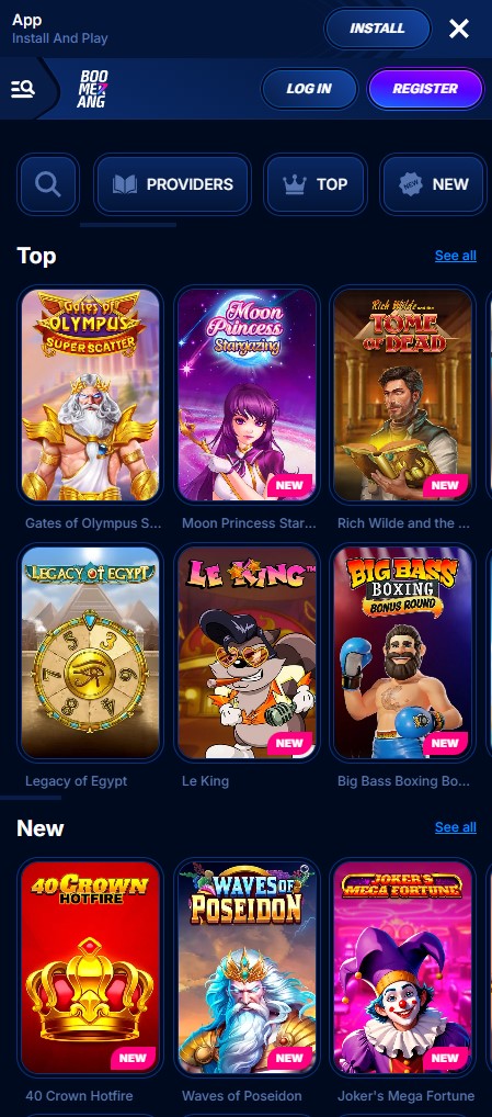 Boomerang Mobile Casino auf dem Handy